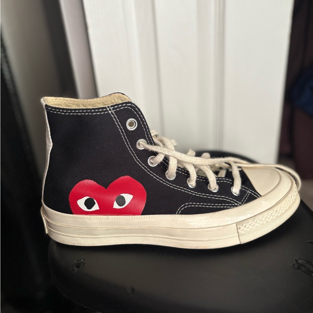 Converse Black and Red Heart High-Top Sneakers